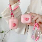 Casetify Air Pods 3.nesil Uyumlu Koruyucu Kulaklık Kılıfı Sevimli Kalpli Boncuk Askılı Kılıf - Pembe
