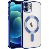 Caseworld Apple iPhone 11 Mag Safe Özellikli Lens Korumalı Logo Gösteren Şeffaf Luxury Silikon Kılıf - Mavi
