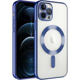 Caseworld Apple iPhone 13 Pro Max Mag Safe Özellikli Lens Korumalı Logo Gösteren Şeffaf Luxury Silikon Kılıf - Mavi