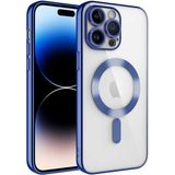 Caseworld Apple iPhone 15 Pro Mag Safe Özellikli Lens Korumalı Logo Gösteren Şeffaf Luxury Silikon Kılıf - Mavi