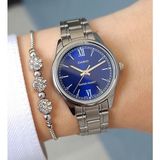 Casio Çelik Bilezik Mavi Kadran Kadın Kol Saati - Zirkon Taşlı Bileklik Hediyeli