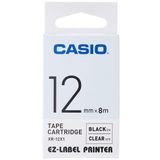 CASIO EZ-Label Printer XR-12X1 Kendinden Yapışkanlı Yazı Bandı 12 mm x 8,0 m Şeffaf Üzerine Siyah