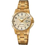 Casio Ltp-V004g-9Budf Takvimli Metal Kasa Metal Kordon Altın Renk Kadın Kol Saati