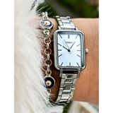 Casio Marka Çelik Kordon Gümüş Renk, dikdörtgen Kasa ,Lüx Kadın Kol Saati +Nazar Boncuklu Bileklik