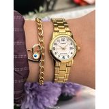 Casio Marka Çelik Kordon Sarı Renk, Lüx kadın Kol Saati + Kalp Bileklik