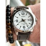 Casio Marka Full Çelik Kasa, Kahverengi Deri Kordon, Takvimli, Lüx Erkek Kol Saati + Bileklik