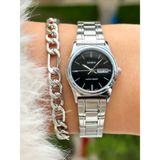 Casio Marka Gümüş Renk, Çelik Kordon Sertifikalı Takvimli Retro Kadın Kol Saati+Bileklik - Siyah
