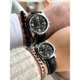 Casio Marka Siyah Deri Kordon, Takvimli Sevgili Çift Kol Saatleri + Bileklik - Renkli