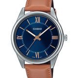 Casio MTP-V005L-2B5UDF Erkek Kol Saati İyon Kaplama Oval Kasa 40 mm Lacivert Kadran Deri Kordon - Renkli