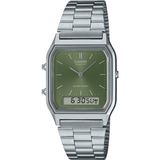 Casio Retro Unisex Kol Saati 1 ATM Suya Dayanıklı Metal Kordonlu Yeşil Kadranlı Fonksiyonel - Koyu Yeşil