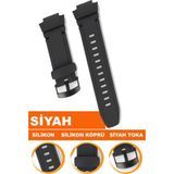 casio w213 saat uyumlu silikon saat kordonu kayışı cs - Siyah