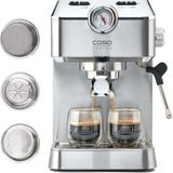 Caso Espresso Gourmet - Paslanmaz Çelikten Yapılmış Portafiltre Makinesi, Güçlü 19 Bar Ulka Pompa, Süt Köpürtücülü, Kahve Tozu Veya Ese Kahve Kapsülleri Için, 2 Fincan Için, Fincan Isıtma Plakalı