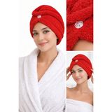 Caspara Kadın Mikrofiber Saç Bonesi I Düğmeli Lastikli I Hızlı Kuruyan Saç Havlusu - kırmızı - Bordo