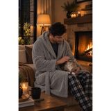 Caspara Premium Erkek Kapüşonlu Bornoz - Wellsoft Peluş , Ultra Yumuşak & Sıcak Tutan Sabah Akşam Bornozu - S - M - Antrasit - Açık Gri