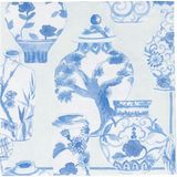 Caspari Glazed Porcelain Celadon Paper Linen Luncheon Desenli 15'li Servis Peçetesi Seti - Standart