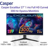 Casper Excalibur 27" 1 Ms Full Hd Curved 300 Hz Oyuncu Monitörü + Oyuncu Mouse Hediye