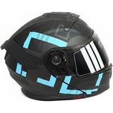 Casque Mat Siyah Mavi Grafik Desenli Çene Açılır Motosiklet Kaskı Ece Belgeli - Mavi - Siyah