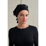 Cassenta Scarf Fırfırlı Dikişsiz Topuz Bonesi Siyah