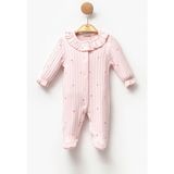 Cassiope Yakası Fırfırlı Kalp Desenli Önden Çıtçıtlı Fitilli Kız Bebek Patikli Tulum - 6 - 9 Ay - Pembe