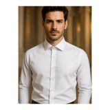 CASSIS Erkek Slim Fit Pamuk Saten Dar Kesim Beyaz Pamuklu Gömlek Beyaz L