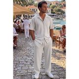 CAST COLLECTİON Erkek Beyaz Marcus Kısa Kollu Gömlek Marcus Bol paça Pantolon Takım