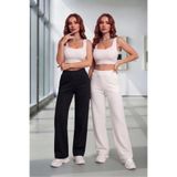 CAST COLLECTİON Kadın Beyaz-Siyah 2'Li Bol Paça Scuba Modal Kumaş Cepli Mevsimlik Eşofman