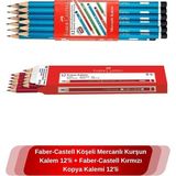 Castell Köşeli Mercanlı Kurşun Kalem 12'li + Faber-Castell Kırmızı Kopya Kalemi 12'li - Standart