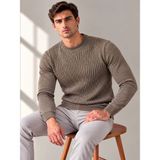 Castello ✨ Örgü Dokulu Erkek Triko Kazak | Bisiklet Yaka | Şık & Modern Tasarım 🧶 - Kahve - XL