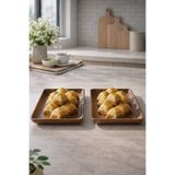 CASTEROLİ 2 ‘ li Ahşap Görünümlü Dikdörtgen Sunum Tabağı – Şık ve Çok Amaçlı Servis Tepsisi-10,5X24,5X2,5 CM