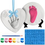 Casting Keepsakes Luna Bean Bebek El ve Ayak İzi Seti - Mükemmel Bebek Hatırası Noel için Ev Yapımı Süs Kitleri - Bebek Ayak İzi Kiti ve Mürekkepsiz El ve Ayak İzi Kiti Tatil Hediyesi - Kurdele ve Şövaleli 2 Paket