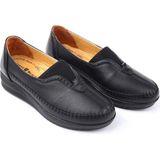 Castle Black Hakiki Deri 3,5 Cm Rahat Dolgu Topuk Anne Ayakkabı