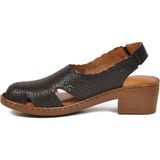 Castle Black Siyah Lazer Kesim Çiçek Desenli Kalın Topuk Kadın Slingback Sandalet 45224