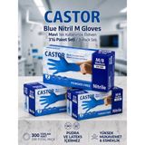 Castor CN-200 Pudrasız Mavi Nitril Muayene Eldiveni 3'lü Paket Seti (M/8 Medium Boy - Toplam 300 Adet)