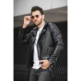 Castries Yandan Fermuarlı Kemerli Slim Fit Erkek Deri Ceket - 2XL - Siyah