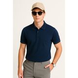 Casual Kontrast Detaylı Haki Polo Yaka Erkek Tişört 2990-1 - Lacivert - 2XL