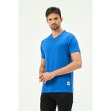 Casual Mavi V Yaka Erkek Tişört - 3XL