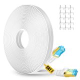 Cat 7 Ethernet Kablosu 50ft Beyaz, Korumalı Katı Düz İnternet Ağı Bilgisayar Yama Kablosu, Cat5e/cat6'dan Daha Hızlı, Dayanıklı Cat7 Yüksek Hızlı RJ45 LAN Kablosu, Modem, Yönlendirici, Xbox, Oyun için