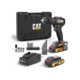 Cat DX1010.1 18V 2.0AH Li-ion Çift Akülü Kömürsüz Profesyonel Şarjlı Darbeli Matkap + 20 Parça Delme Vidalama Uç Seti