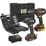 Cat DXK201 18VOLT/2.0AH Li-Ion Çift Akülü Kömürsüz Profesyonel Şarjlı Darbeli Matkap + DX7030 Kömürs - Renkli