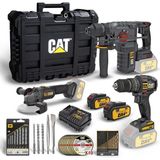 CAT DXK302 18V Şarjlı Kombo Set, 3 Parça Kömürsüz Profesyonel Elektrikli El Aletleri, 4.0Ah Li-ion, 50Nm Tork, 39 Parça Aksesuar