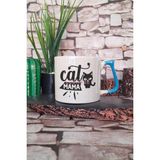 Cat Food Baskılı Komik Kedi Maması Kedisever Hediyelik Kulplu Kupa Bardak - Mavi