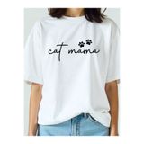 Cat Mama Yazılı Kedi Annesi Pati Desenli Baskılı Oversize Unisex Pamuklu Beyaz T-shirt zxc67sb