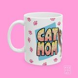 Cat Mom Yazılı Kedi Annesi Kedi Sever Temalı Porselen Hediyelik Kahve Kupası - Beyaz - 325 ml