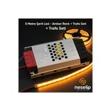 Cata 12V 5A 60W Fansız Trafo ve 5 Metre Amber Renk 10Çip Şerit Led Seti