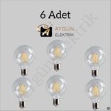 Cata Aygünelektrik CT-4354 6W Şeffaf Küre G95 LED Ampül 3200K Günışığı E27 Duy - 6 Adet