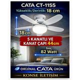 Cata Ct-1155 Karayel Fan Led 82 Watt Led Ampul Lamba Beyaz Işık Vantilatör Aydınlatma 3 Renk Dim Edilebilir 5 Kanatlı Ct 1155