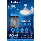 Cata CT-1156 Dolunay Fan LED 72W Kumandalı Işıklı Vantilatör - Tavan Montajlı - Hayalet Pervane - 75 - 100 W - Beyaz - Sarı - Günışığı