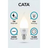 Cata CT-4080 LED Buji Ampul E14 7W 6400K Beyaz Işık 680 Lümen (Kıvrık Uçlu) (İnce Duy)