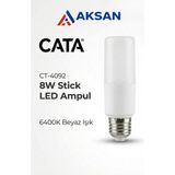 Cata CT-4092 8W LED Stick Tüp Ampul E14 Ince Duy 6400K Beyaz Işık 800 Lm (Dar Avizelere Uygun)
