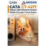Cata CT-4217 8W E27 LED Filament Ampul – 3000K Günışığı Şeffaf Edison Rustik Aydınlatma